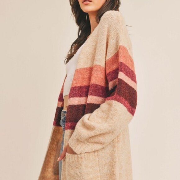 Striped Open-Front Sweater Cardigan - Picture 4 of 7